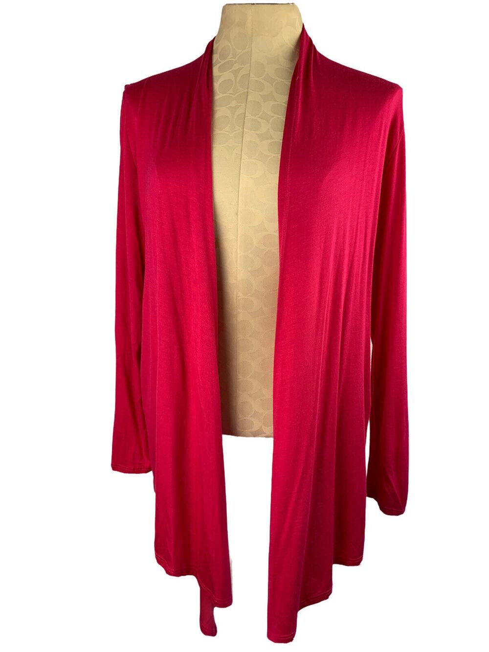 Large Popano Made in USA Women's Hot Pink Jersey Knit Soft Lightweight Cardigan
